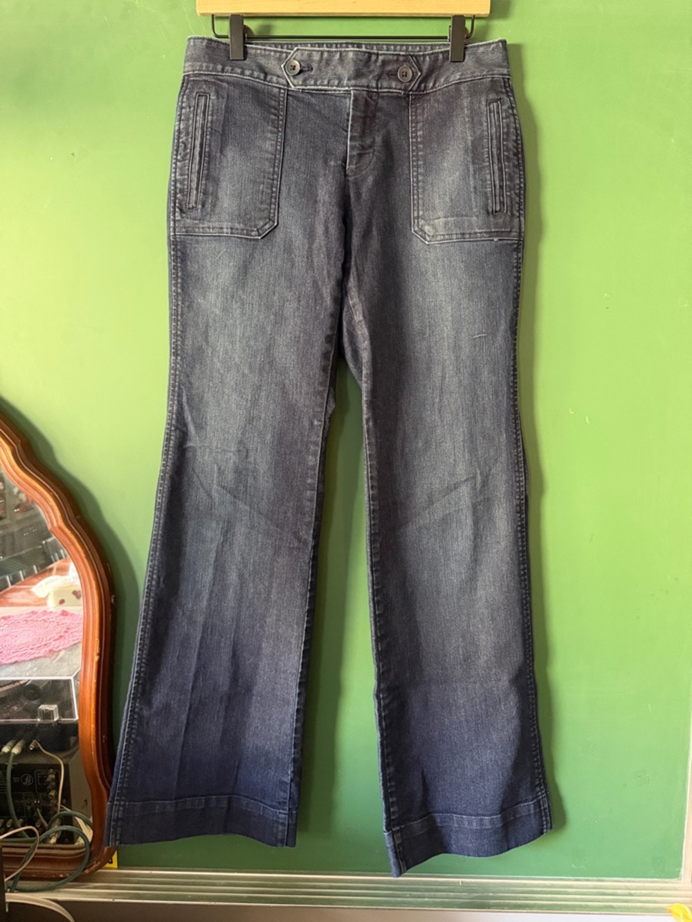 LOFT Curvy Flare Dark Wash Trouser Jeans Womens 4 Classic Nautical Summer Wide